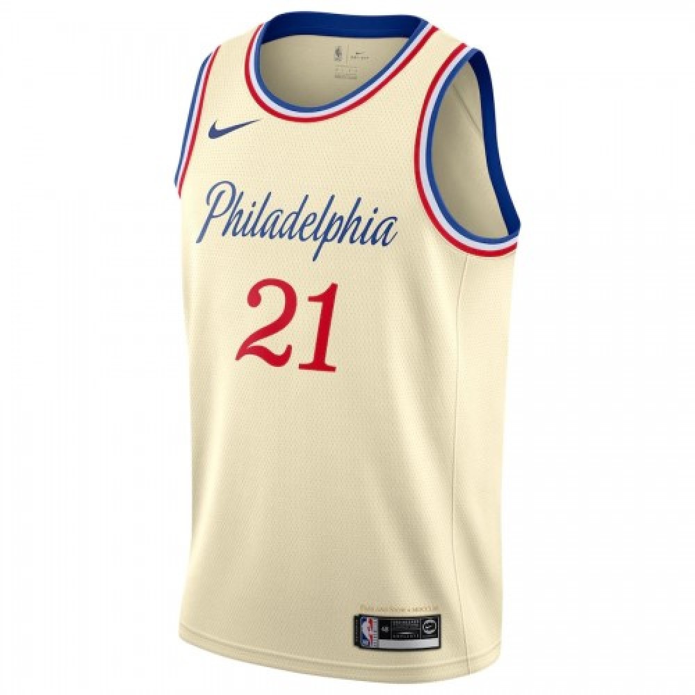 Men's Philadelphia 76ers Joel Embiid #21 Cream 2019/20 Finished Swingman Jersey - City Edition-Pro Kit Vault | Brand New 26/27 Sports Jerseys